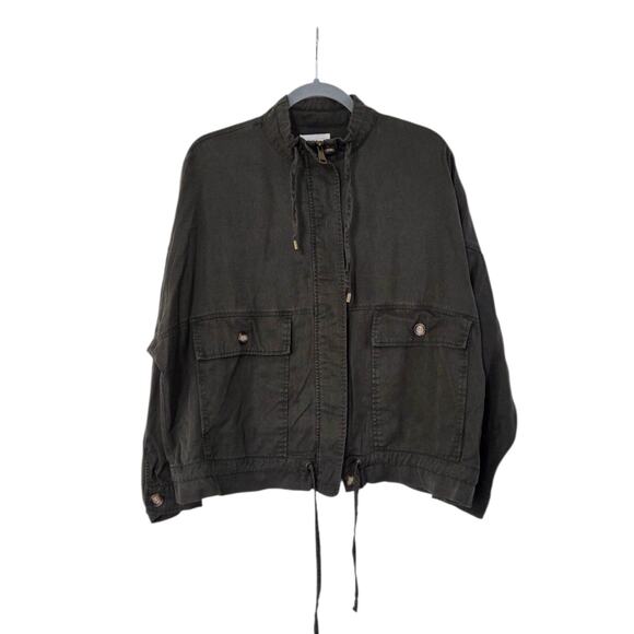 Urban Outfitters Pepita Olive Green Utility Oversized Roll Tab Zip Jacket Medium - Picture 1 of 15